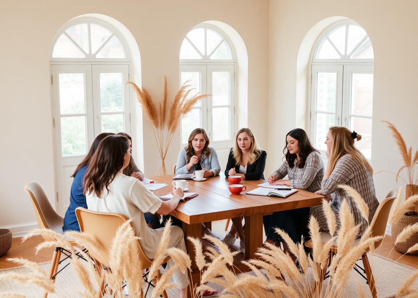 Small workshop group around a warm wooden table
